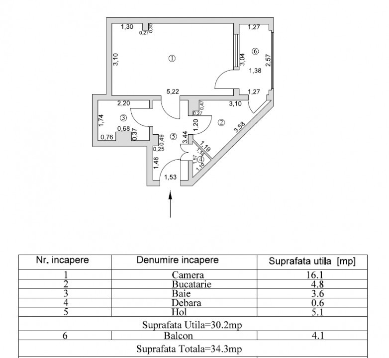 Apartament cu 1 cameră situat vis-a-vis de magazinul TOP