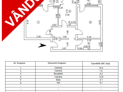 Apartament pe Est în etaj 1 la vânzare