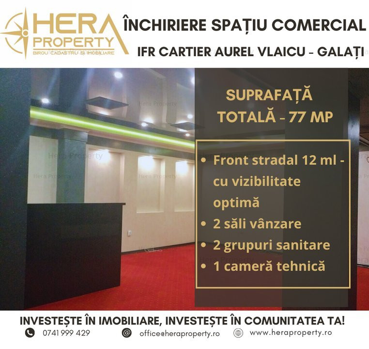 Spatiu comercial 77 mp cu front stradal 12 ml la IFR cartier Aurel Vlaicu